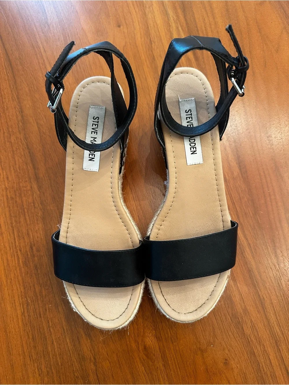 Steve Madden Black Espadrille Wedge Sandals size 8